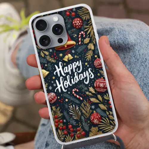 Feestelijk - Kerstgroet - Kleurrijk Hoesje iPhone 16 Pro Max met koord klein -sfeer3
