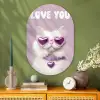 Kat - Love - Paars - Valentijn Wandcirkel Ovaal Glas middel -sfeer2