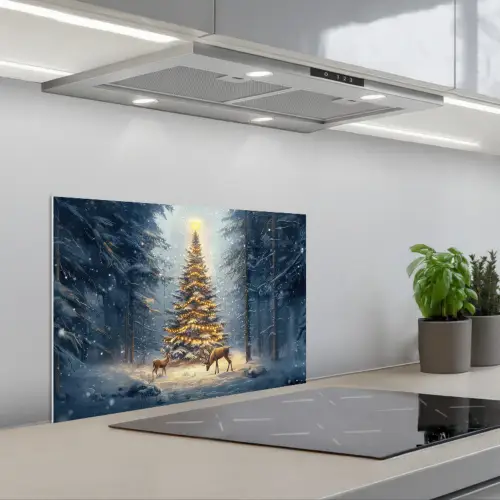 Kerstlicht - Woud - Hert - Donker keuken achterwand spatscherm klein -3d_schuin