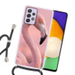 Flamingo - Portret - Roze Hoesje Samsung Galaxy A52 5G met koord klein -sfeer1