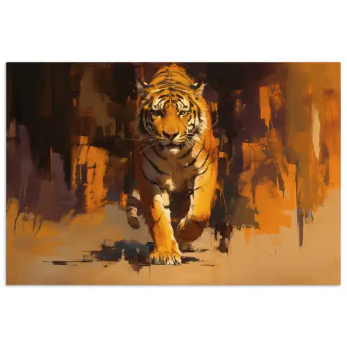 Tijger - Geschilderd - Oranje - Penseelstreken poster papier klein -3d
