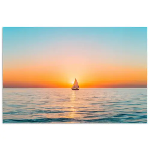 Zee - Zeilboot - Zonsondergang poster papier klein -3d