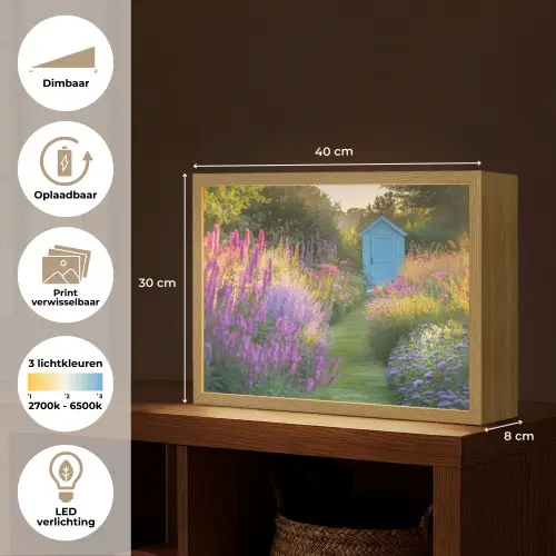 Tuinhuisje - Blauw - Bloemen Light Box met batterij (Wandlamp) middel -USP_websiteoverzichtNL