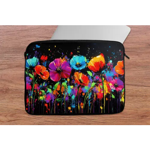Bloemen - Kleurrijk - Spetters laptophoes neopreen klein -tafel