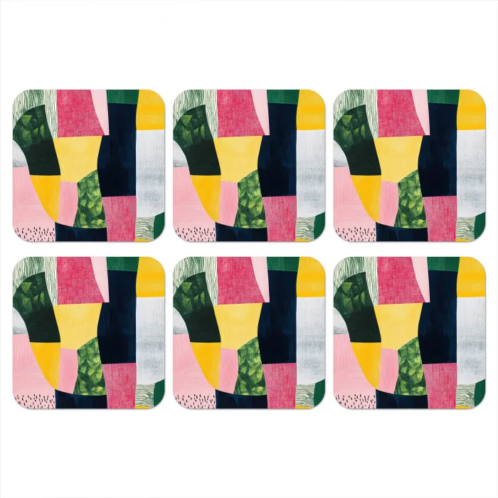 Abstract - Roze - Lappen - Vormen - Geel onderzetter kurk middel -3d
