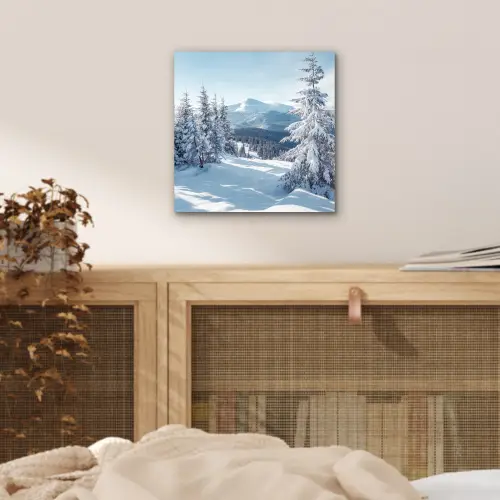 Winterlandschap - Natuur - Berg - Bomen - Sneeuw aluminium wit klein -sfeer3