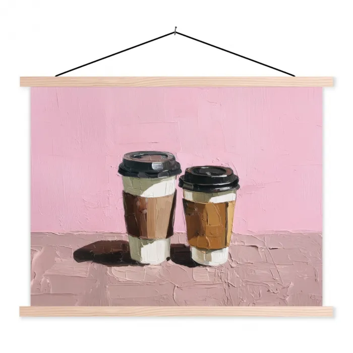 Koffiebekers - Deksel - Verf - Textuur textielposter latten blank klein -3d