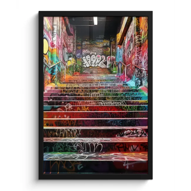 Poster met lijst - Trap - Graffiti - Kleuren - Kunst