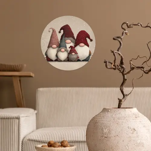 Kabouters - Kerst - Sneeuw - Puntmutsen Wandcirkel behangsticker klein -sfeer1