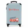 Brandweerauto blauwe achtergrond NBS - Handbagage koffer - Kinderen Unisex middel -productfoto_recht