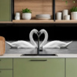 Zwanen - Hart - Zwart - Wit keuken achterwand 2 middel -sfeer3