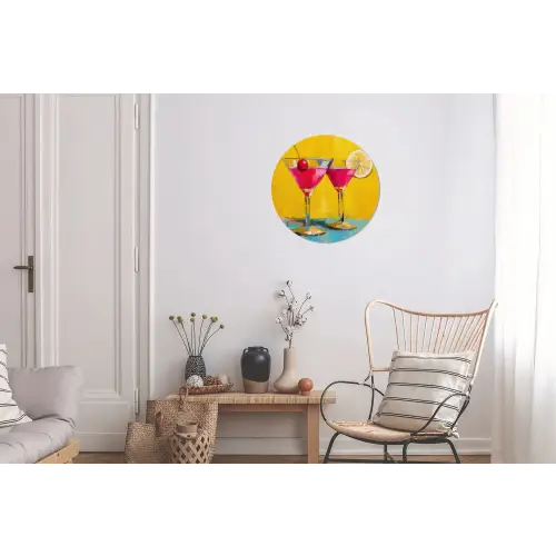 Glazen - Cocktail - Citroen - Kers Wandcirkel aluminium klein -woonkamer