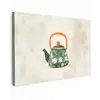 Theepot - Groen - Bloemen - Oranje Tuinposter op houten frame 2 cm dik klein -3d