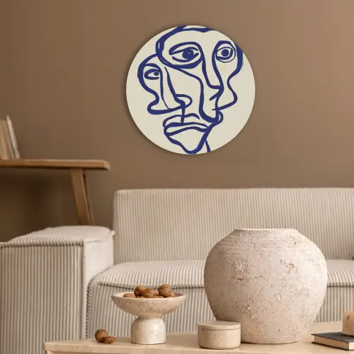 Lijntekening - Overlappende gezichten - Donkerblauw Akoestische PET Vilt - Rond klein -sfeer1