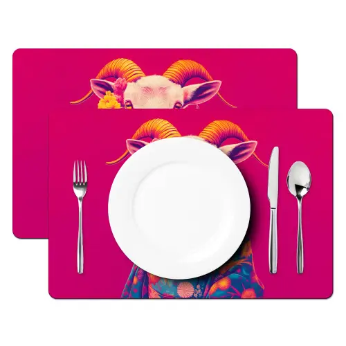 Geit - Hoorns - Kimono - Kleurrijk Placemat vinyl groot -zzsfeer2_Kitchenyeah-website