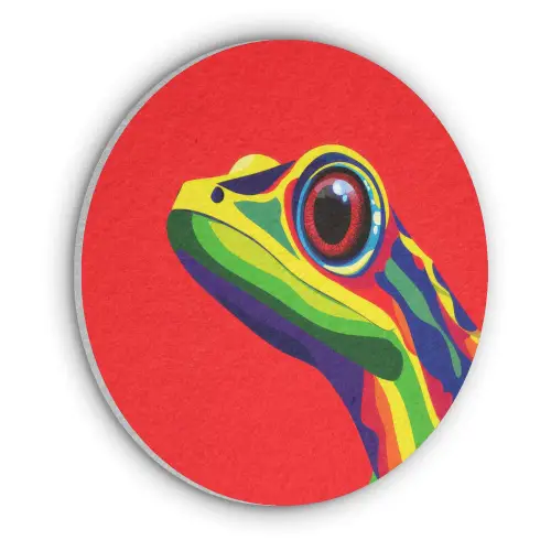 Kikker - Kleurrijk - Strepen - Ogen Akoestische PET Vilt - Rond klein -3d