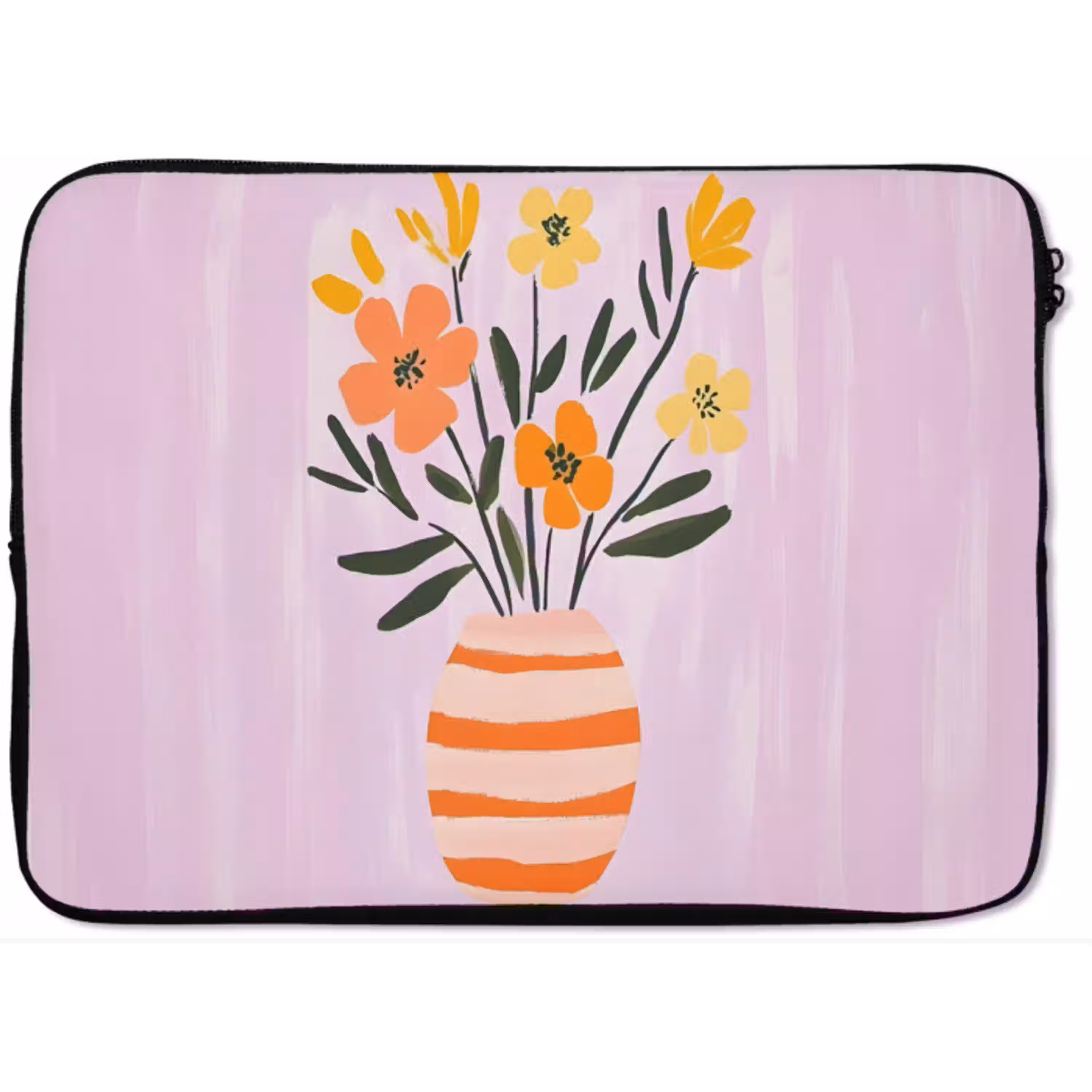 Vaas - Gestreept - Bloemen - Oranje laptophoes neopreen klein -zkaufland3dotto
