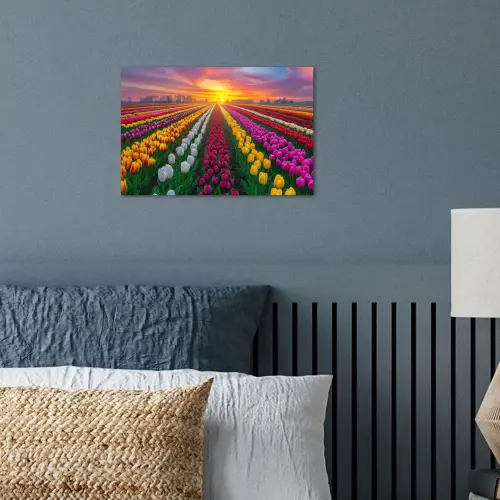 Tulpenveld - Zonsondergang - Kleurrijk poster papier klein -sfeer2
