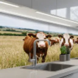 Koeien - Portret - Weide - Boerderij - Nieuwsgierig keuken achterwand 2 middel -3d_schuin