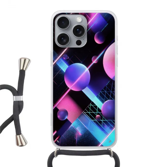 Bollen - Neon - Lijnen - Roze Hoesje iPhone 16 Pro Max met koord klein -3d