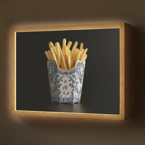 Friet - Porselein - Delfts blauw - Eten Light Box met batterij (Wandlamp) middel -z3d_website