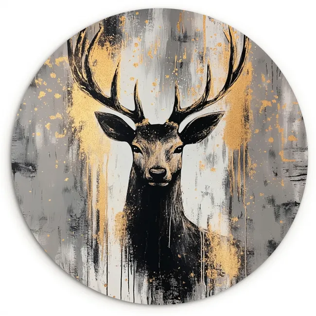 Abstract - Hert - Gewei - Goud Wandcirkel kunststof plaat 5mm dik klein -3d