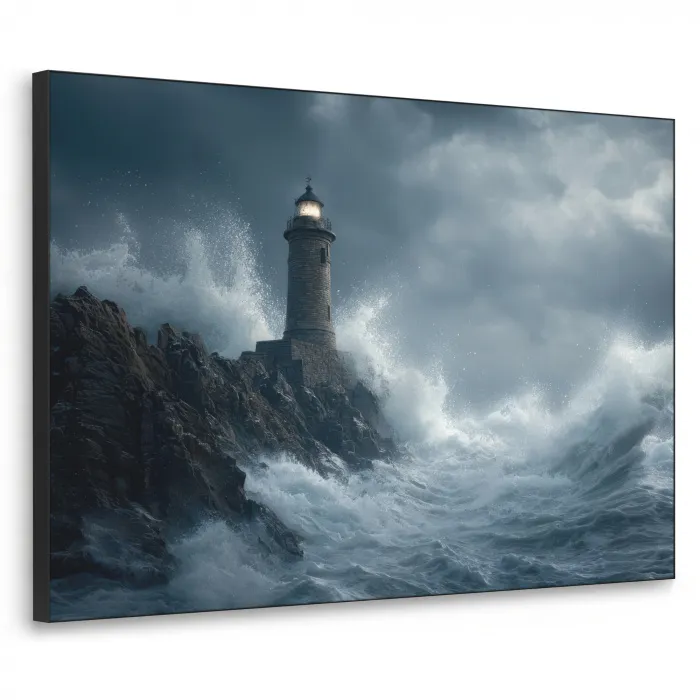 Rotsen - Vuurtoren - Golven - Klliffen Textielframe zwart klein -3d