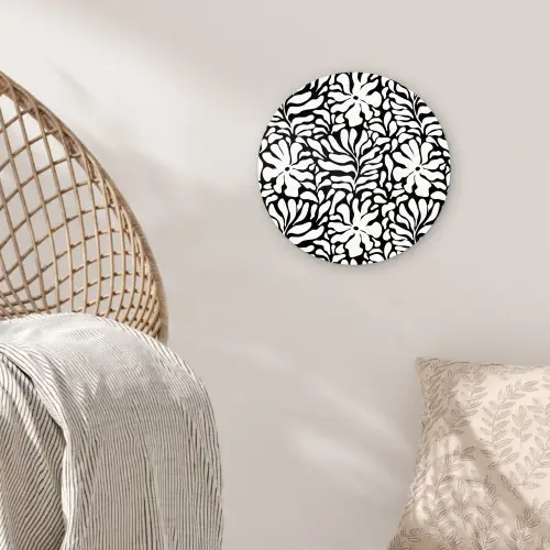 Bloemen - Patroon - Zwart - Wit Wandcirkel plexiglas klein 852 -sfeer5
