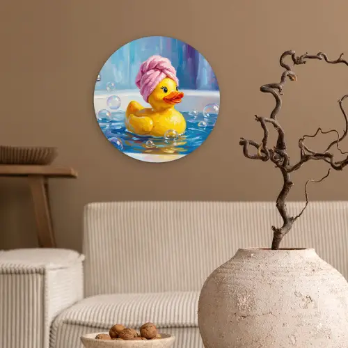 Creatief - Badeend - Kleurrijk Wandcirkel kunststof plaat 5mm dik klein -sfeer1