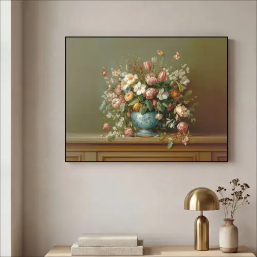 Vaas - Pastel - Kleuren - Bloemen Textielframe zwart klein -sfeer2