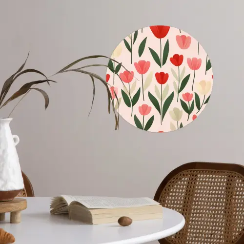 Tulpen - Modern - Roze Wandcirkel behangsticker klein -sfeer3