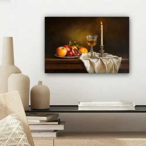 Fruit -  Stilleven - Wijn - Kaars canvas 2cm klein -sfeer6