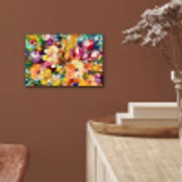 Schilderij - Olieverf - Bloemen - Regenboog aluminium wit klein -sfeer4