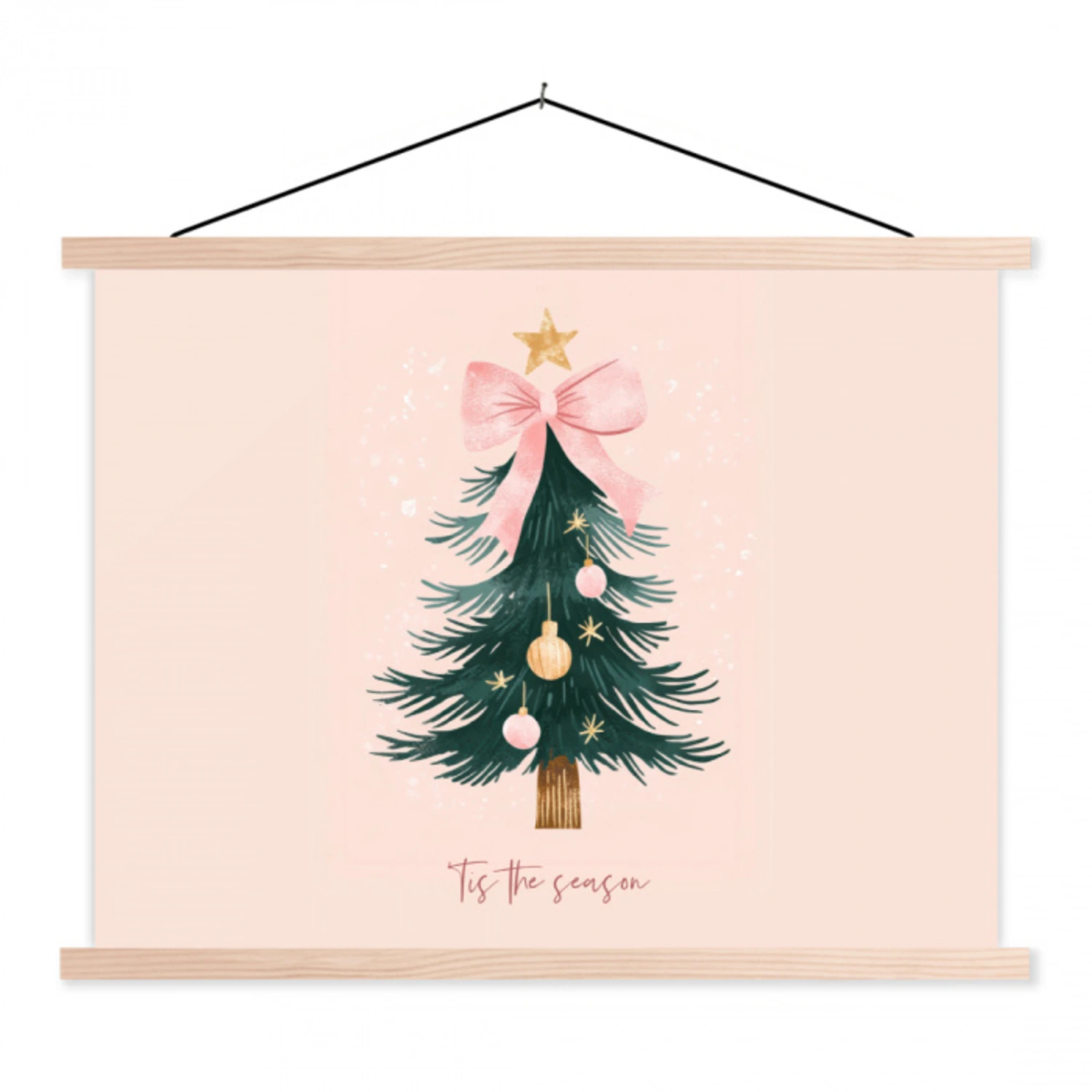 Christmas Season - Kerst - Kerstboom - Roze textielposter latten blank klein -3d