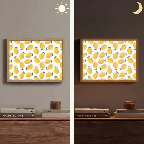 Citroenen - Wit - Bloemen - Patroon Light Box met batterij (Wandlamp) middel 907 -sfeer3
