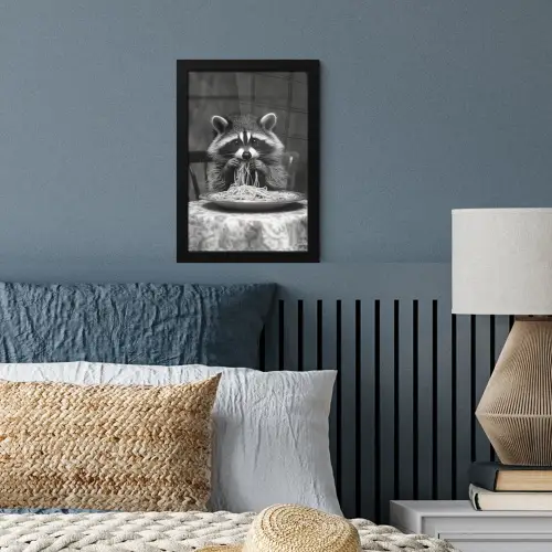 Wasbeer - Cute - Pasta - Tafelkleed - Zwart - Wit fotolijst zwart zonder passe partout klein -sfeer3