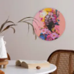 Kleurrijk - Bloemen - Vrouw - Zon Akoestische PET Vilt - Rond klein -sfeer3