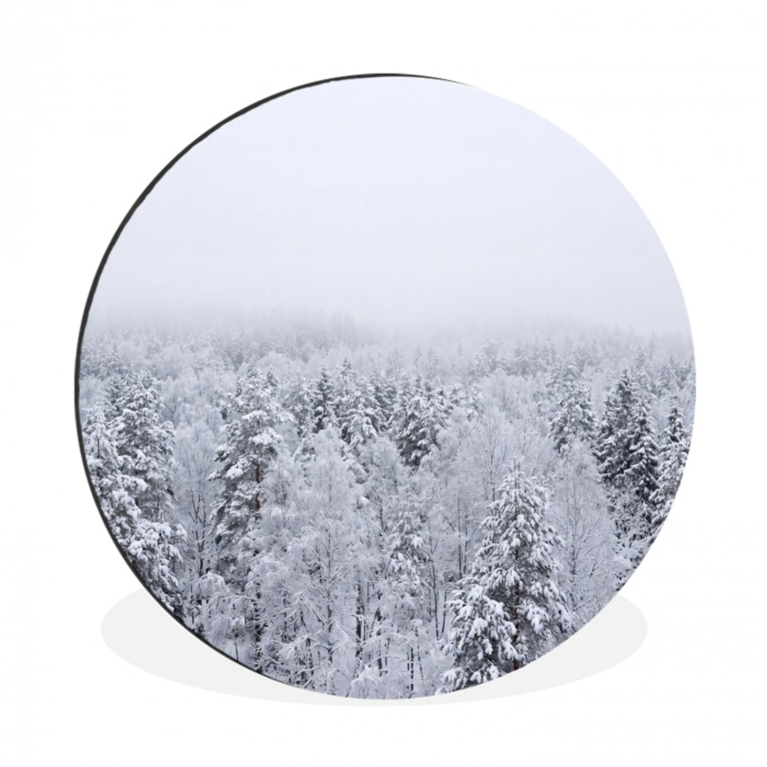 Bos - Sneeuw - Winter - Natuur - Wit Wandcirkel aluminium klein -3d