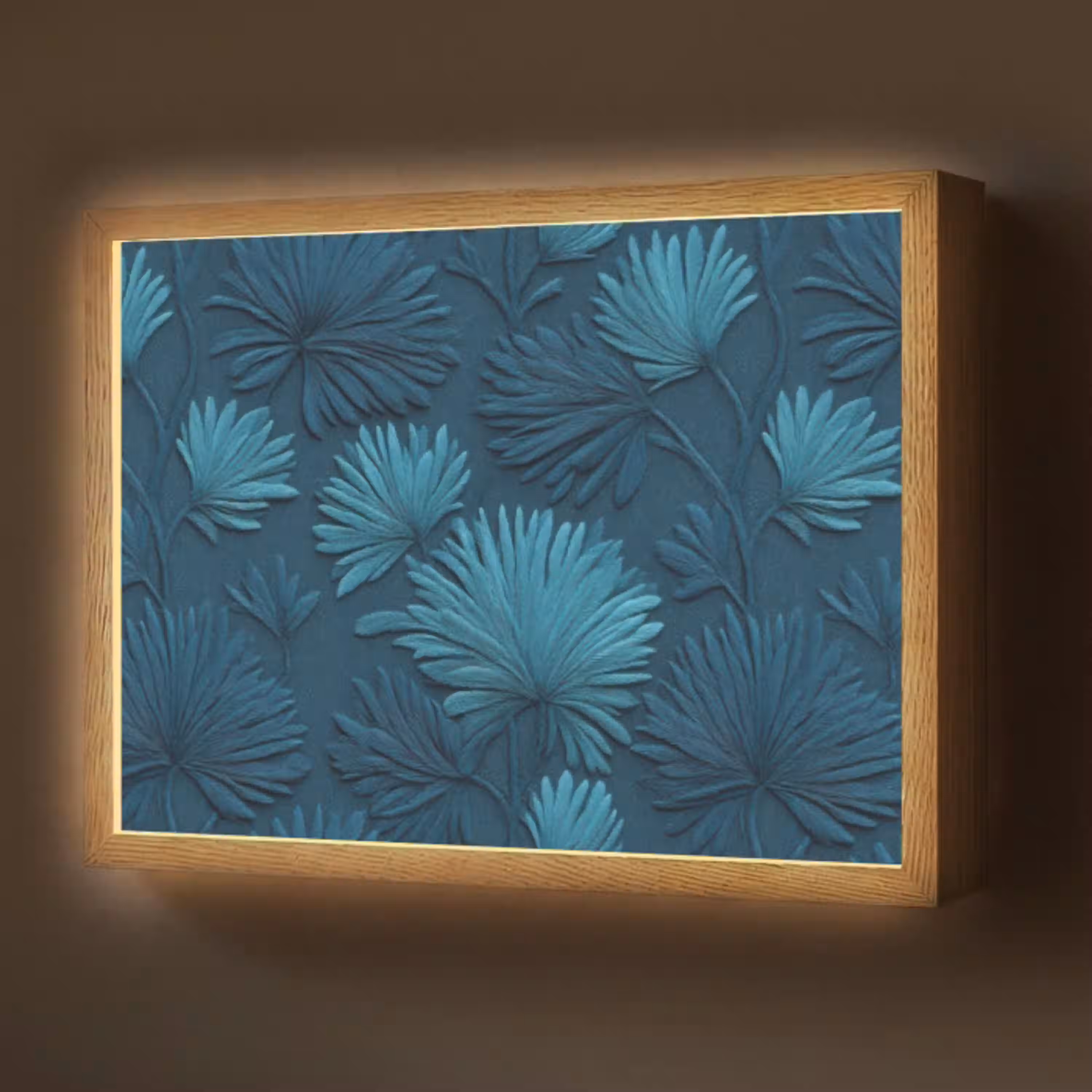 Bladeren - Reliëf - Patroon - Oceaanblauw - Modern Light Box met batterij (Wandlamp) middel 907 -z3d_website