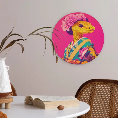 Hagedis - Bloemen - Roze - Kimono Akoestische PET Vilt - Rond klein -sfeer3