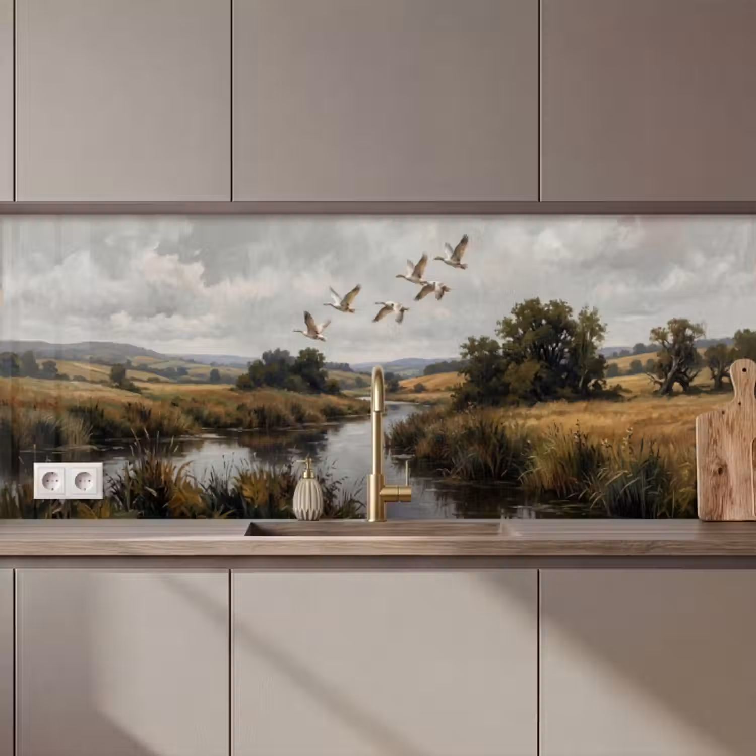 Küchenrückwand - Enten - Fluss - Landschaft - Flug - Nostalgisch