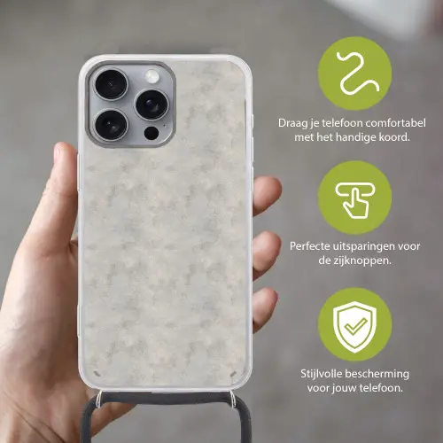 Grijs - Beton - Industrieel Hoesje iPhone 16 Pro Max met koord klein 804 -sfeer2_NL