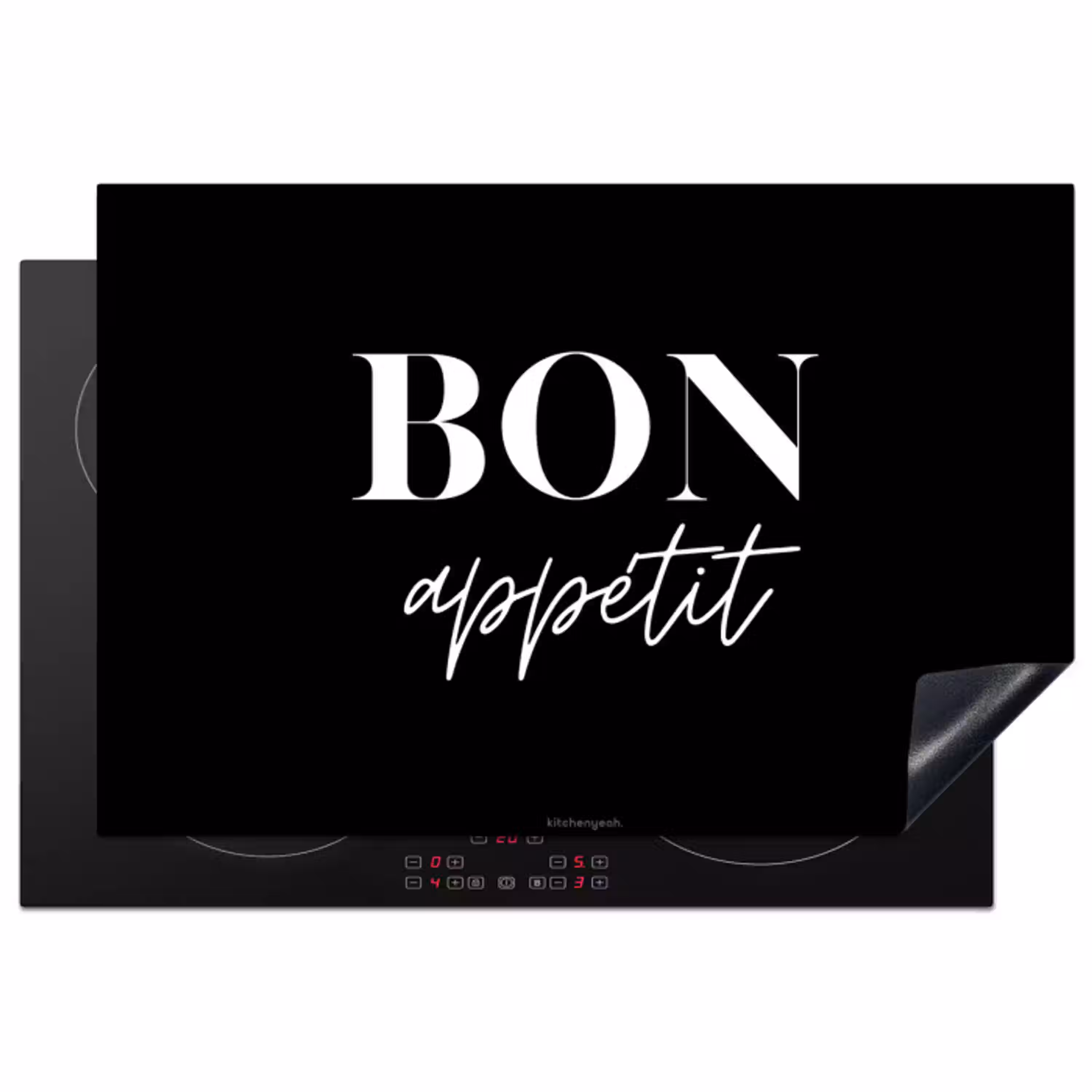 Zwart - Quote - Bon appétit Inductie beschermer vinyl 3mm klein -3d