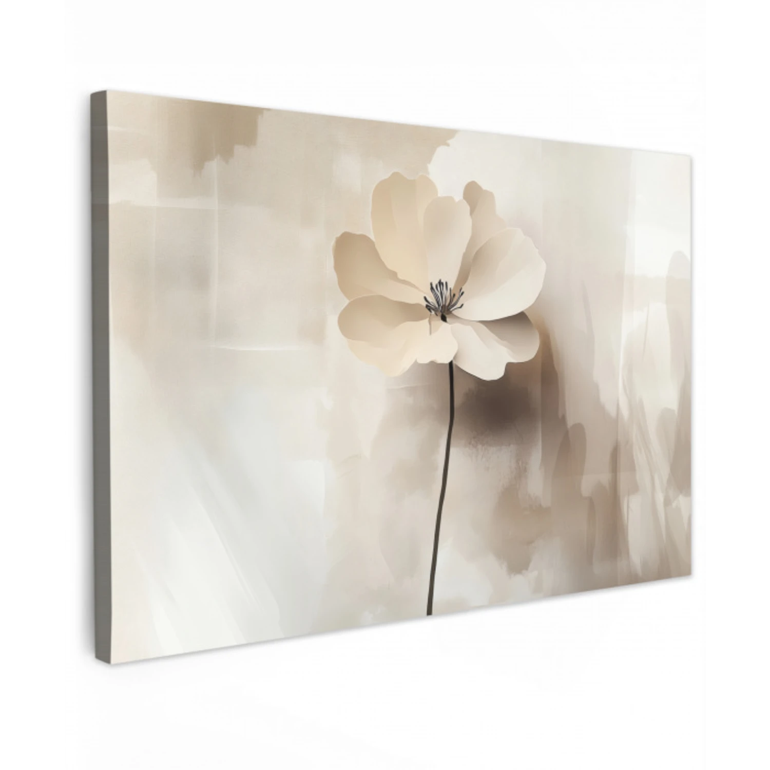 Bloem - Beige - Verf - Schaduw Tuinposter op houten frame 2 cm dik klein -3d
