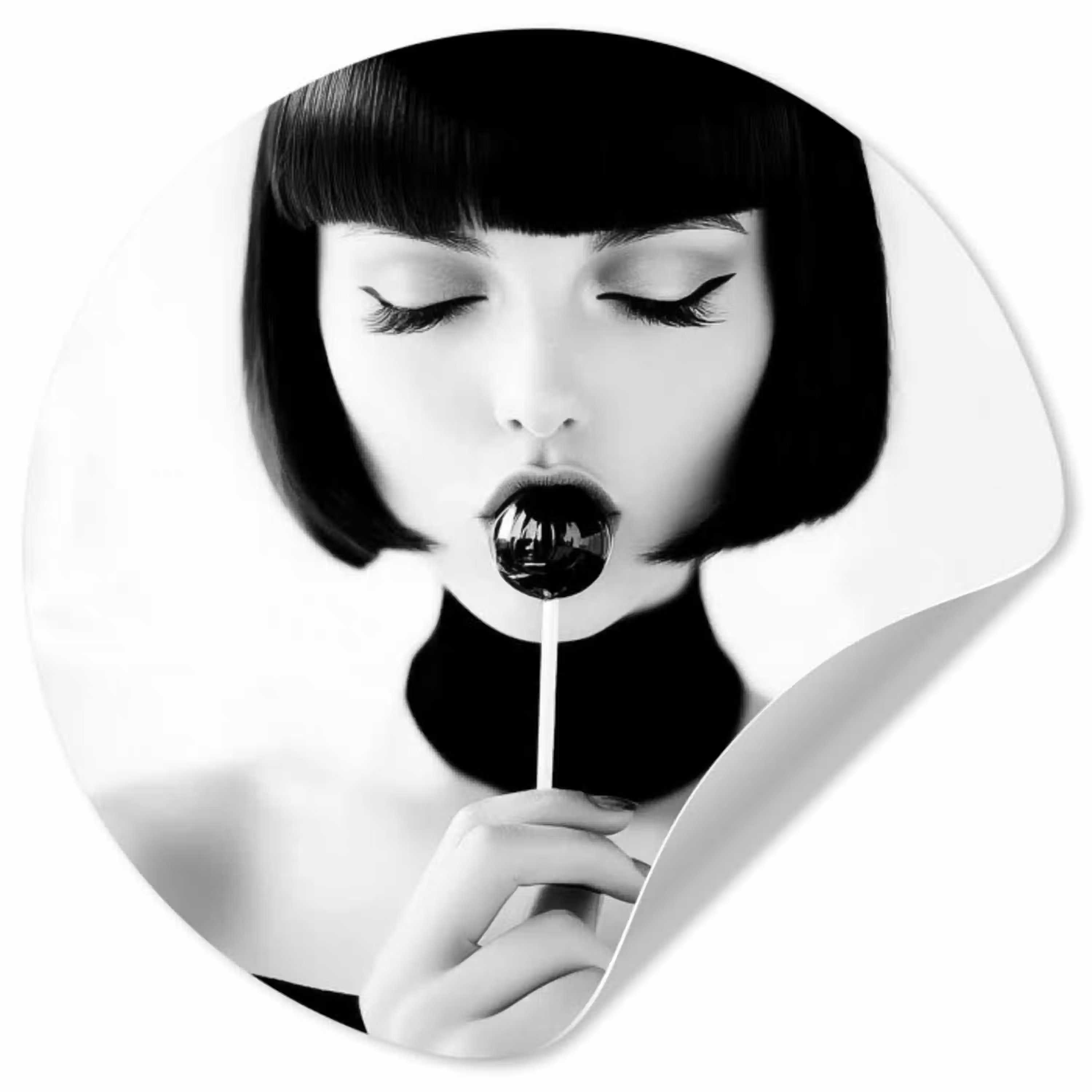 Vrouw - Lolly - Zwart - Wit Wandcirkel behangsticker klein -3d