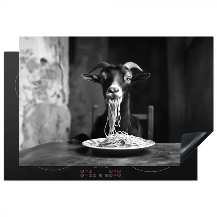 Geit - Bord - Spaghetti - Zwart Wit Inductie beschermer vinyl 3mm klein -3d