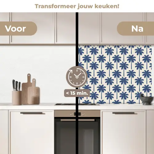 Symmetrisch - Palm - Blauw keuken achterwand 2 middel 871 -voor-na2_NL