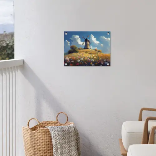Windmolen - Heuvel - Bloemen - Kleurrijk tuinposter los doek klein -sfeer8