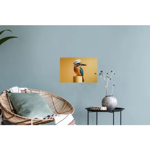 Ijsvogel - Pilaar - Koksmuts - Vogel Muursticker klein -plant
