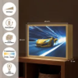 Auto - Geel - Race - Blauw Light Box met batterij (Wandlamp kind) middel -USP_websiteoverzichtNL